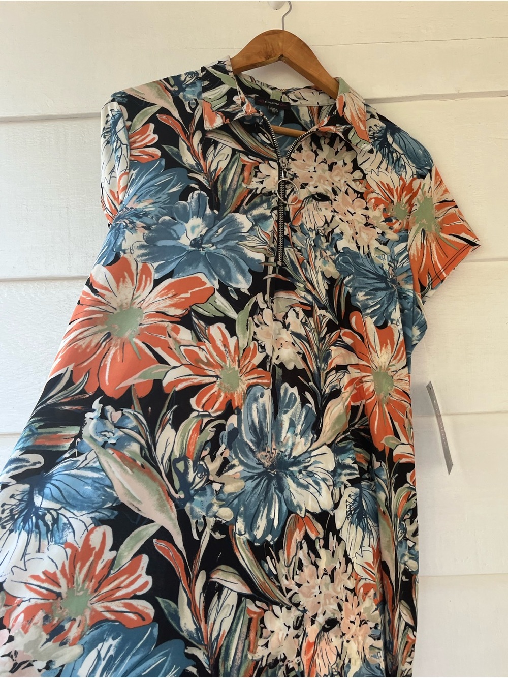 Cocomo Floral 1/3 Zip-Front Dress Slinky Stretch Floral Boho Comfy XL NWT